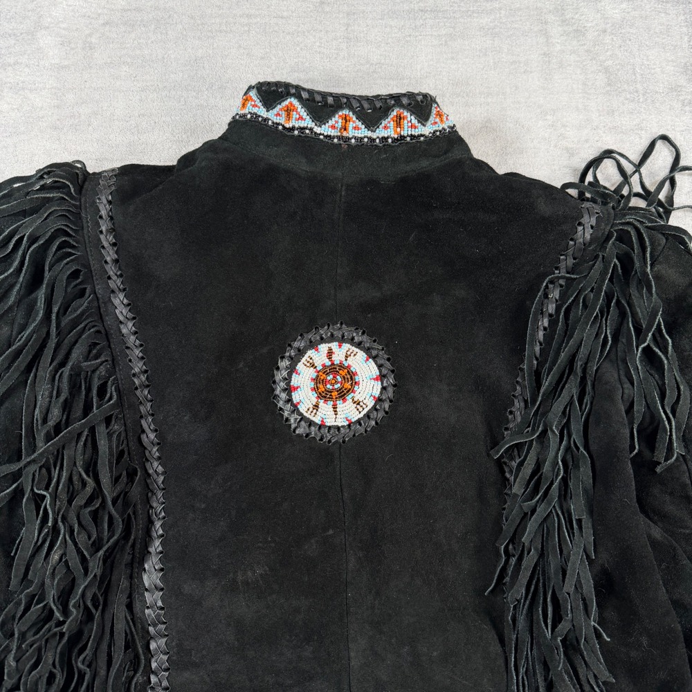 Canadian Leather Creations Jacket Womens XL Black Suede Fringe Beaded Western - Picture 9 of 13